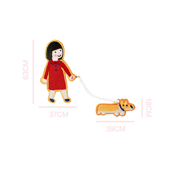 Girl Brooch [Girl Walking Dog] By U-Pick