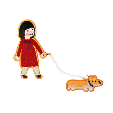 Girl Brooch [Girl Walking Dog] By U-Pick