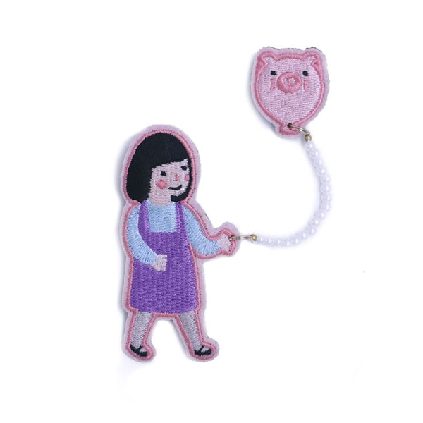 Girl Piggy Girl With Balloon Brooch By U-Pick