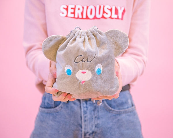 Cutie Grey Bear Drawstring Pouch By Bentoy