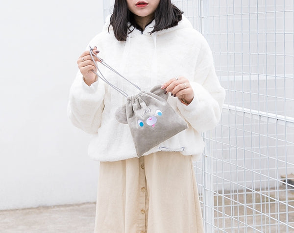 Cutie Grey Bear Drawstring Pouch By Bentoy