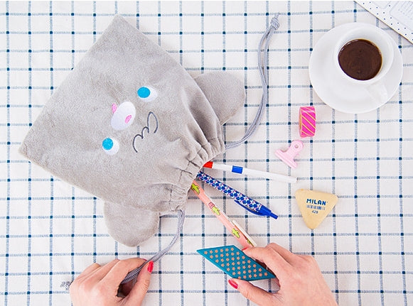 Cutie Grey Bear Drawstring Pouch By Bentoy
