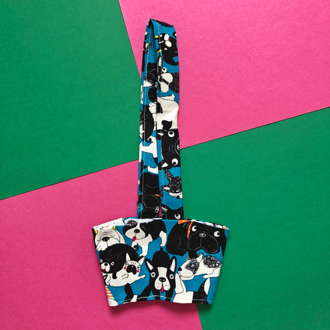 Hand-Sewn Fabric [Blue French Bulldog] Cup Holder