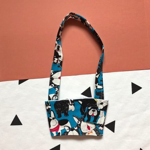 Hand-Sewn Fabric Blue French Bulldog Cup Holder Carrier