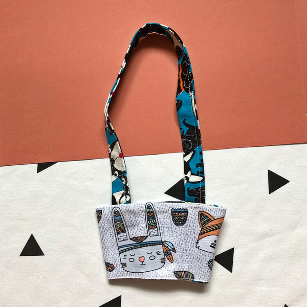 Hand-Sewn Fabric Blue French Bulldog Cup Holder Carrier