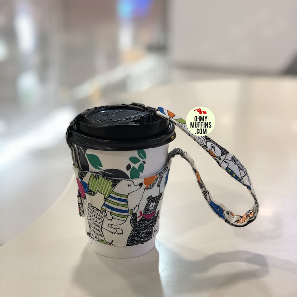 Hand-Sewn Fabric [White Bear] Cup Holder