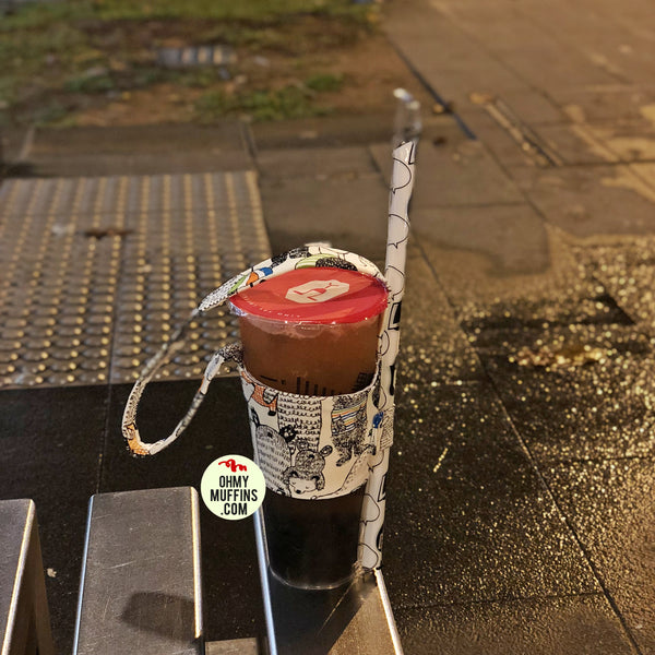 Hand-Sewn Fabric [White Bear] Cup Holder