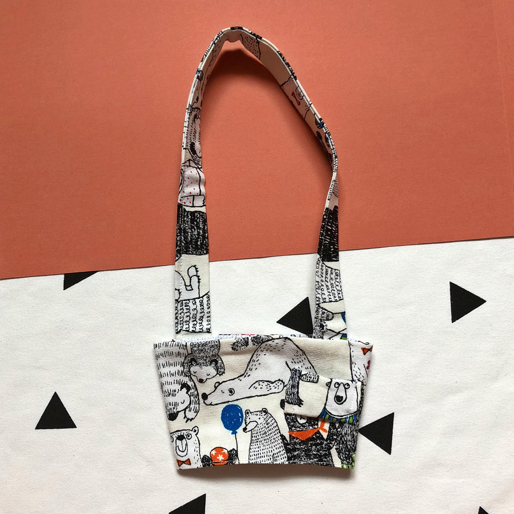 Hand-Sewn Fabric White Bear Cup Holder Carrier