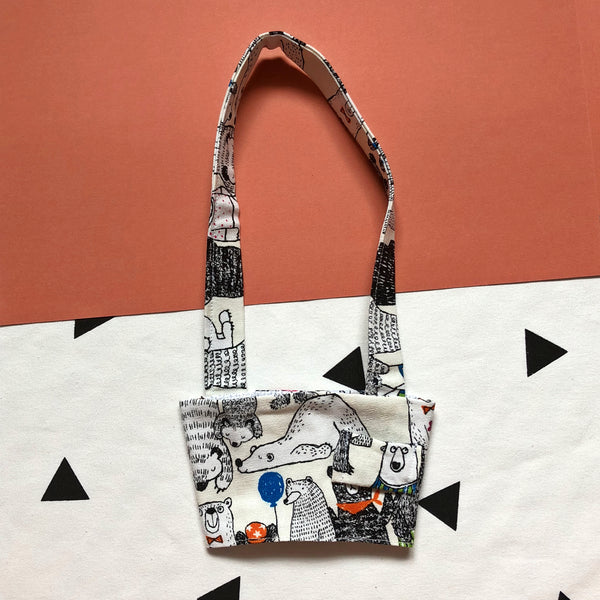 Hand-Sewn Fabric White Bear Cup Holder Carrier