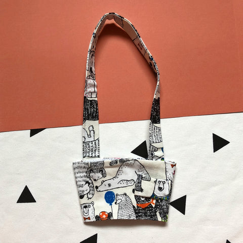 Hand-Sewn Fabric White Bear Cup Holder Carrier