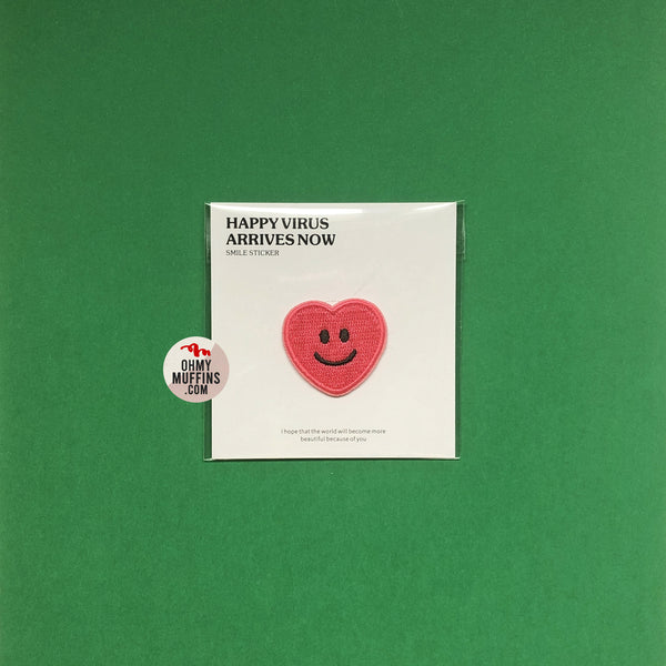 Happy Virus [Pink Heart Smiley Face] Embroidered Sticker & Iron-On Patch