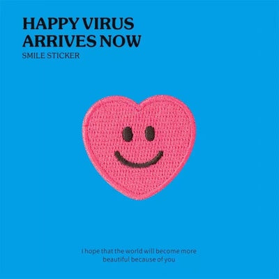 Happy Virus [Pink Heart Smiley Face] Embroidered Sticker & Iron-On Patch