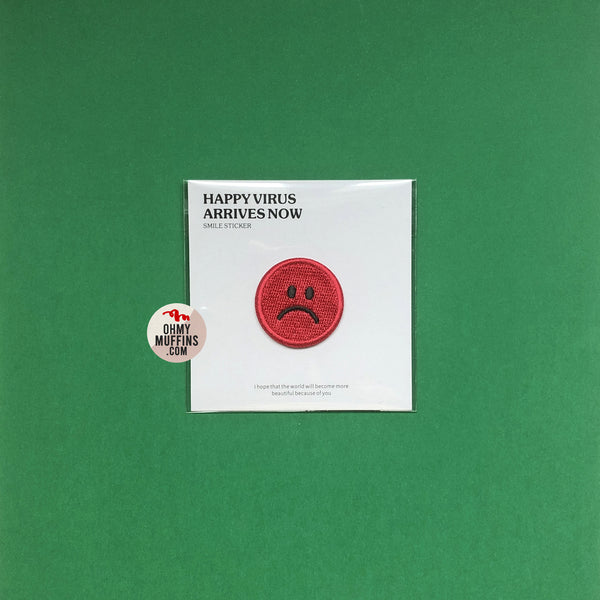Happy Virus [Red Round Sad Face] Embroidered Sticker & Iron-On Patch