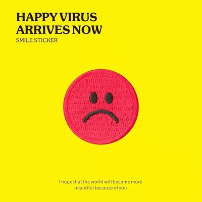Happy Virus [Red Round Sad Face] Embroidered Sticker & Iron-On Patch