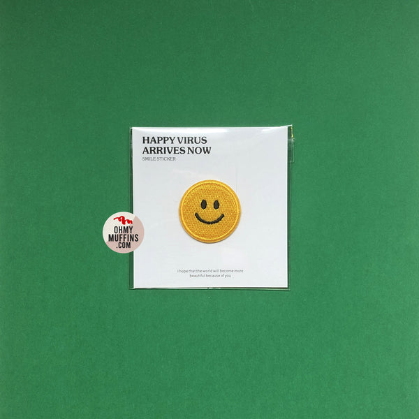 Happy Virus [Yellow Round Smiley Face] Embroidered Sticker & Iron-On Patch
