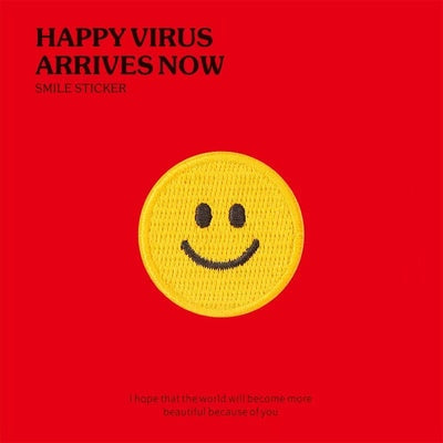 Happy Virus [Yellow Round Smiley Face] Embroidered Sticker & Iron-On Patch