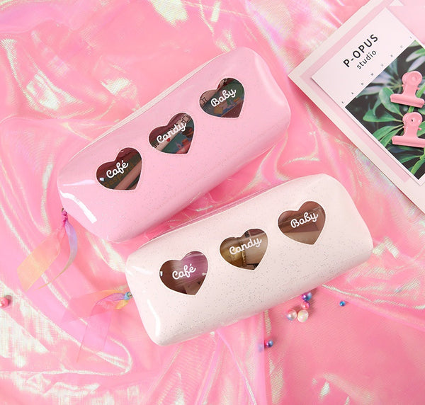 Three Sparkle Hearts [Pink] Pencil Case By Milkjoy