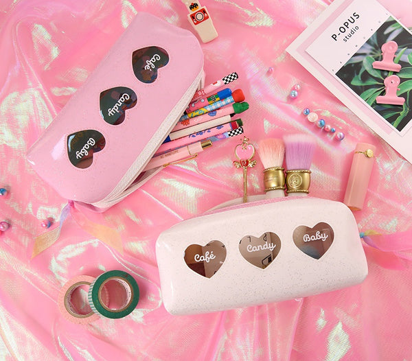 Three Sparkle Hearts [White] Pencil Case By Milkjoy