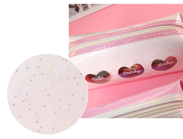 Three Sparkle Hearts [White] Pencil Case By Milkjoy