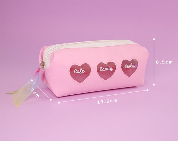 Three Sparkle Hearts [Pink] Pencil Case By Milkjoy