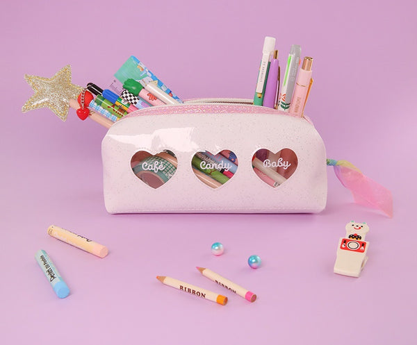 Three Sparkle Hearts [White] Pencil Case By Milkjoy
