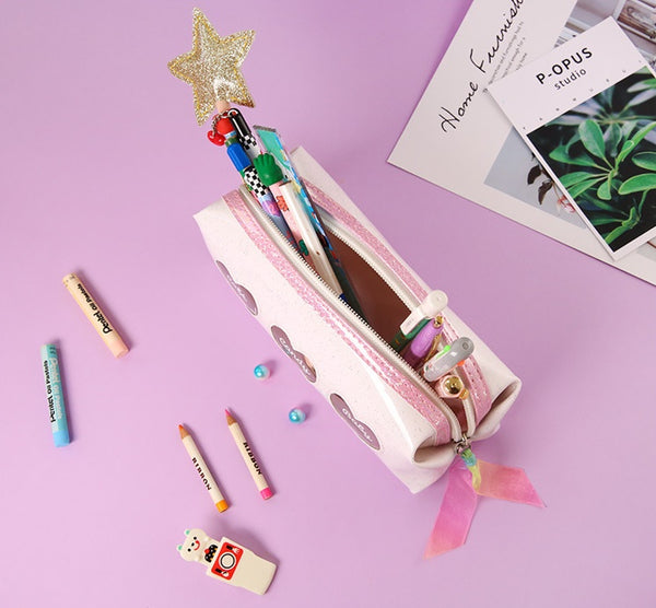 Three Sparkle Hearts [White] Pencil Case By Milkjoy