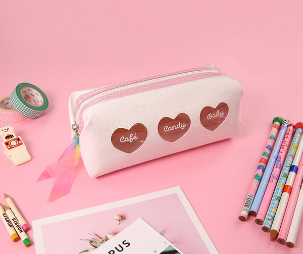 Three Sparkle Hearts [White] Pencil Case By Milkjoy