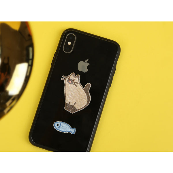 Hey Cat [Eat Fish] Embroidered Sticker & Iron-On Patch