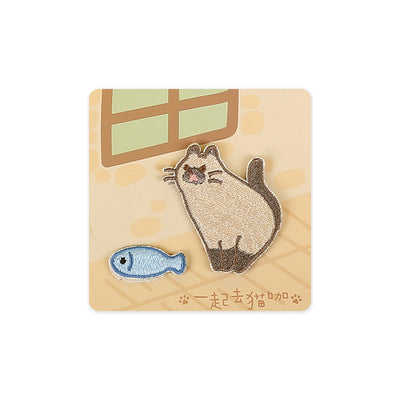 Hey Cat [Eat Fish] Embroidered Sticker & Iron-On Patch