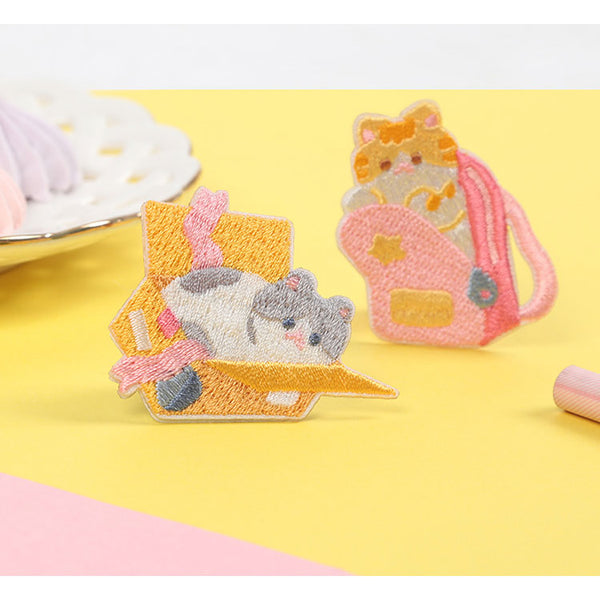 House of Cats [ Cat in Box ] Embroidered Sticker & Iron-On Patch