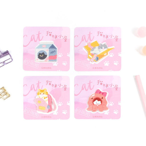 House of Cats [ Cat in Box ] Embroidered Sticker & Iron-On Patch