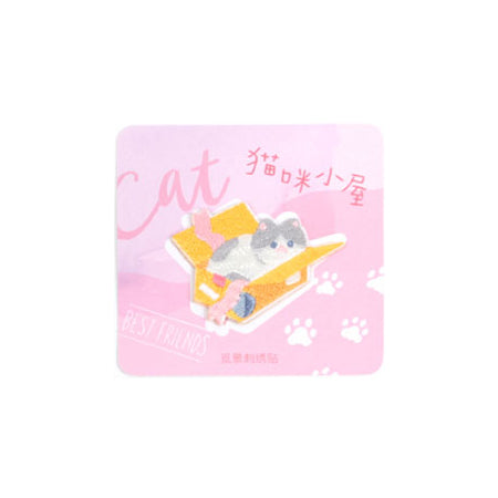House of Cats [ Cat in Box ] Embroidered Sticker & Iron-On Patch