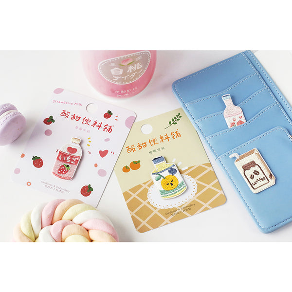 Japanese Drink [ Peach Soda ] Embroidered Sticker & Iron-On Patch
