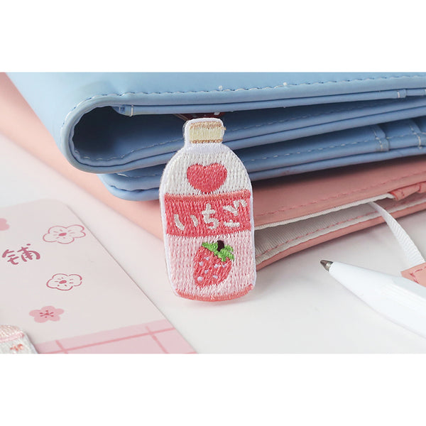 Japanese Drink [ Strawberry Milk ] Embroidered Sticker & Iron-On Patch