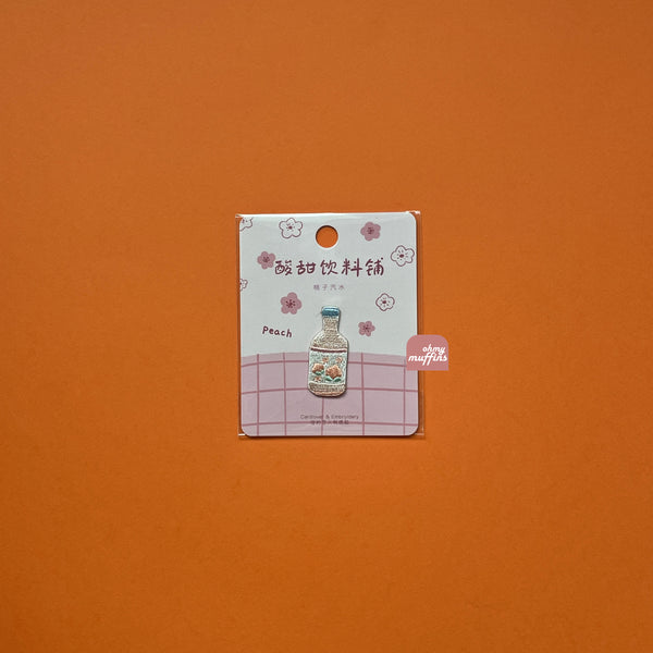 Japanese Drink [ Peach Soda ] Embroidered Sticker & Iron-On Patch