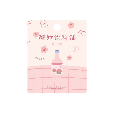 Japanese Drink [ Peach Soda ] Embroidered Sticker & Iron-On Patch