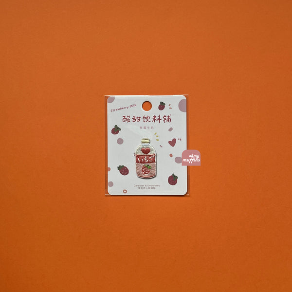 Japanese Drink [ Strawberry Milk ] Embroidered Sticker & Iron-On PatchJapanese Drink [ Strawberry Milk ] Embroidered Sticker & Iron-On Patch