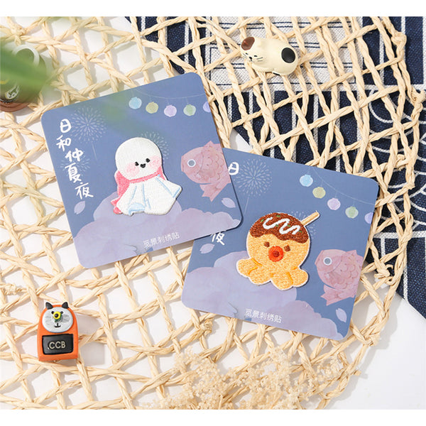 Japanese Summer Night [ Takoyaki ] Embroidered Sticker & Iron-On Patch