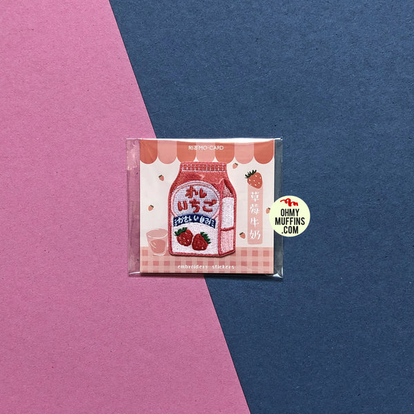Japanese Drink Strawberry Milk Embroidered Sticker Patch