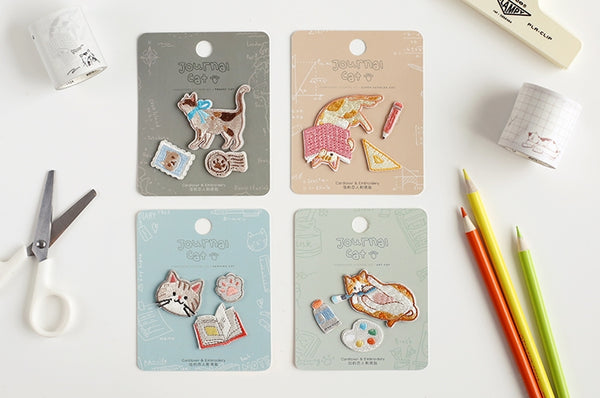 Journal Cat Embroidered Sticker & Iron-On Patch