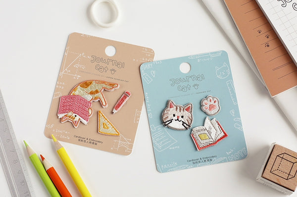 Journal Cat [ Super Scholar Cat ] Embroidered Sticker & Iron-On Patch