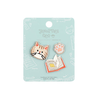 Journal Cat Reading Cat Embroidered Sticker & Iron-On Patch