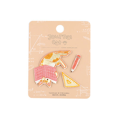 Journal Cat Super Scholar Cat Embroidered Sticker & Iron-On Patch