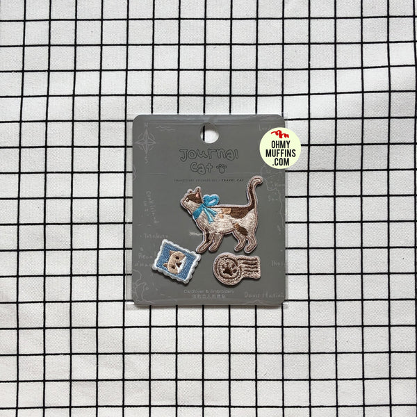Journal Cat Travel Cat Embroidered Sticker & Iron-On Patch