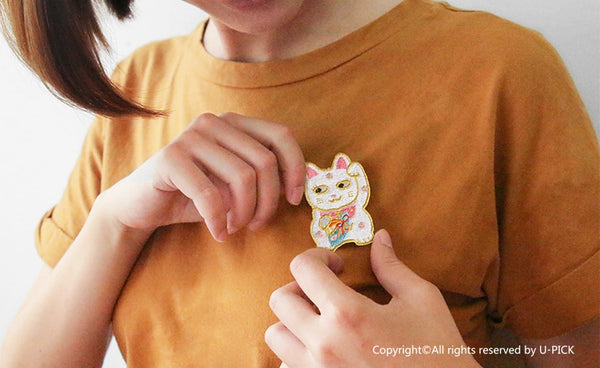 Embroidery Maneki-neko [Lucky Cat] Brooch By U-Pick