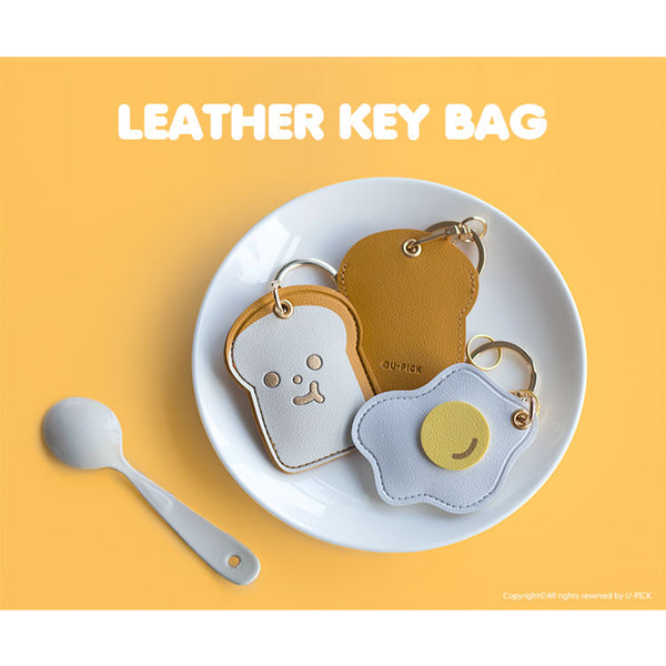 Leather Access Card Holder [ Bread ] Bag Key Chain By U-Pick