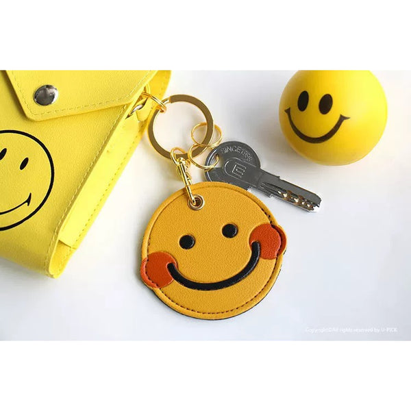 Leather Bag [ Smiley Face ] AirTag Key Chain By U-Pick