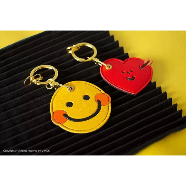 Leather Bag [ Smiley Face ] AirTag Key Chain By U-Pick