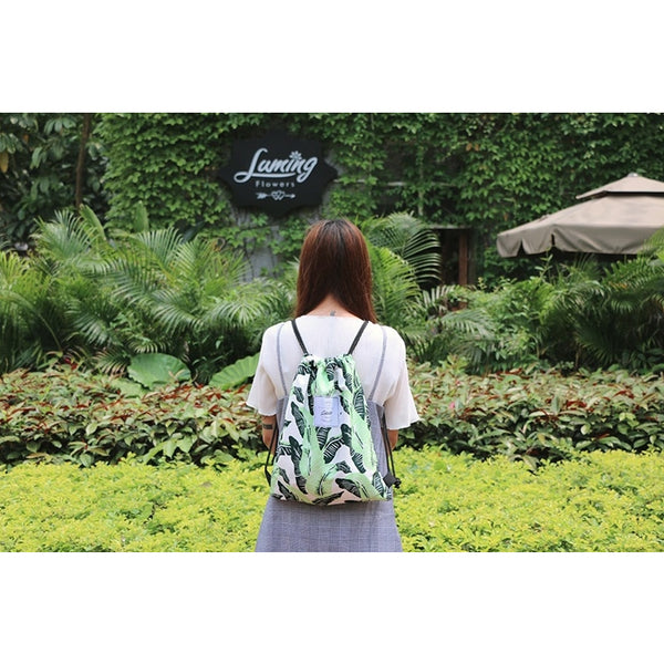 Leaves [Banana Leaves] Drawstring Backpack By Colourup