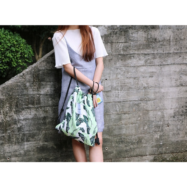 Leaves [Banana Leaves] Drawstring Backpack By Colourup